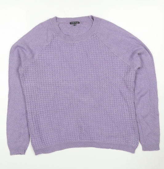 Warehouse Women’s Purple UK 14 Textured Knit Crew Neck Jumper