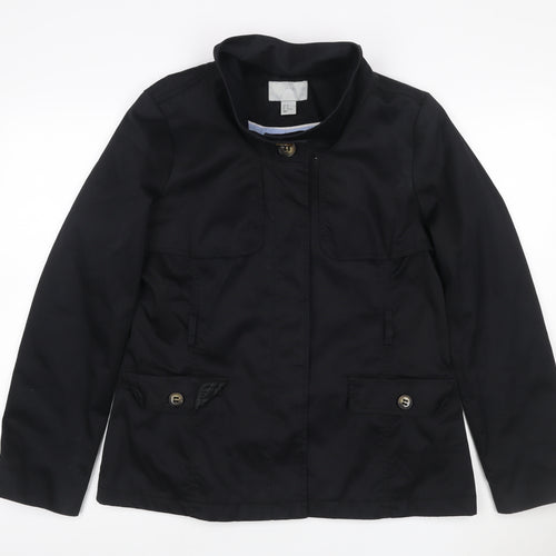 H&M Women’s Black UK 14 Military Jacket Collared Cotton Blend