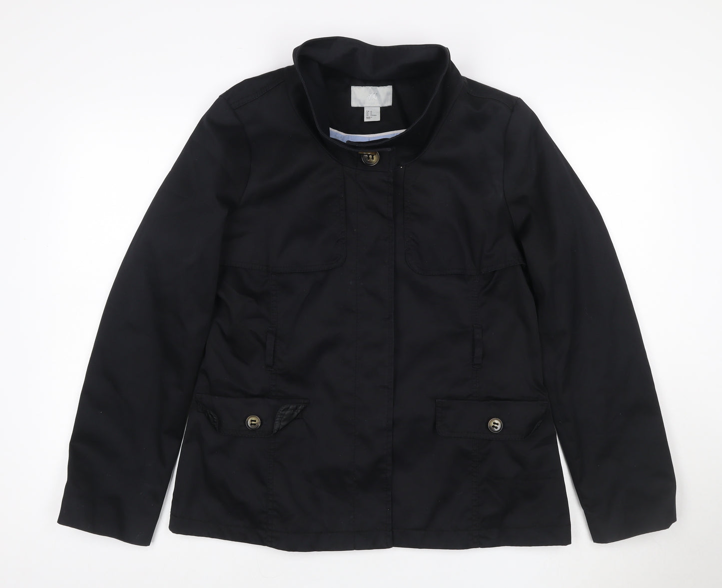 H&M Women’s Black UK 14 Military Jacket Collared Cotton Blend