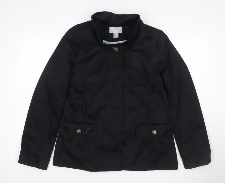 H&M Women’s Black UK 14 Military Jacket Collared Cotton Blend