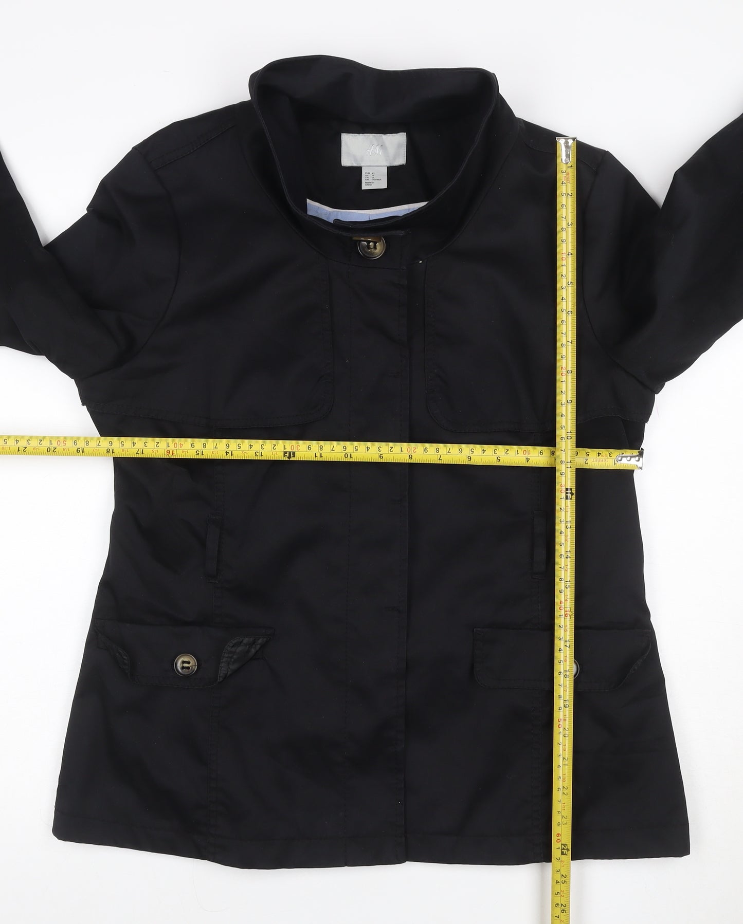 H&M Women’s Black UK 14 Military Jacket Collared Cotton Blend