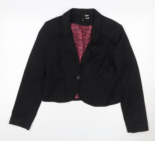 H&M Women’s Black Size 16 Single-Breasted Blazer Bird Lining