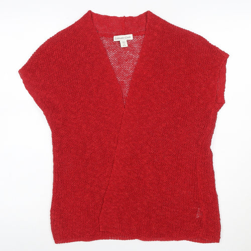 Coldwater Creek Women Red M Open Knit Linen Blend Cardigan