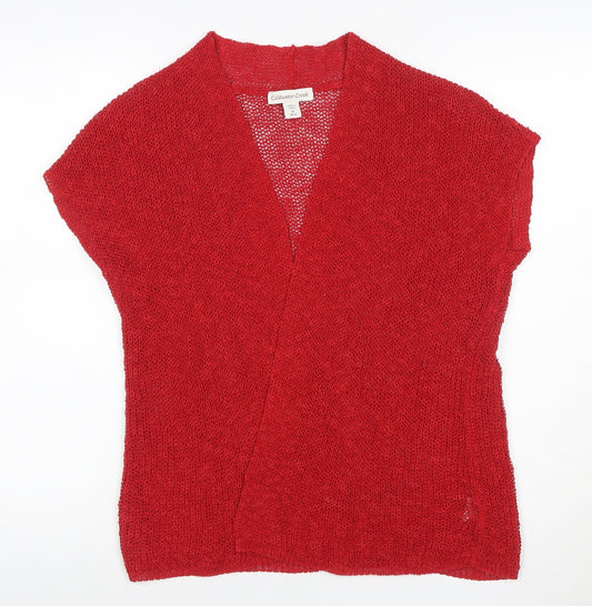 Coldwater Creek Women Red M Open Knit Linen Blend Cardigan