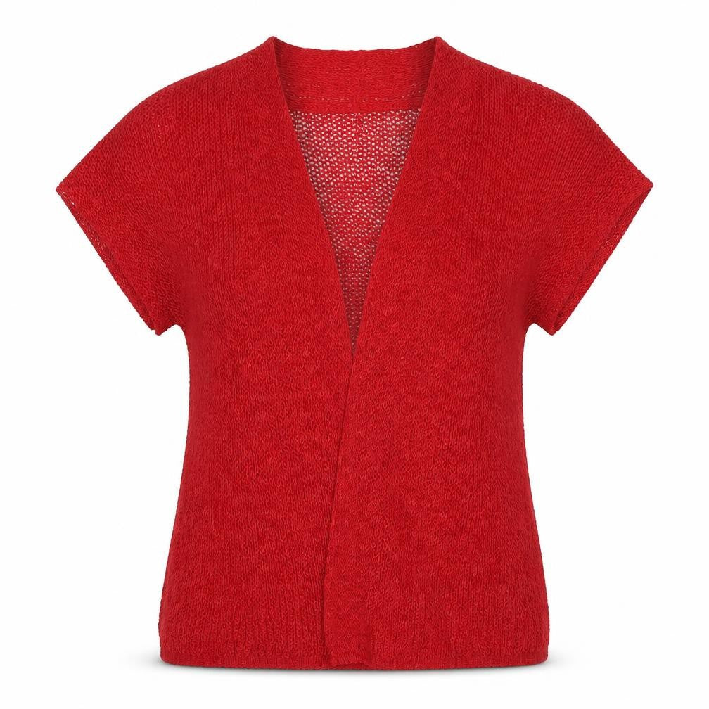 Coldwater Creek Women Red M Open Knit Linen Blend Cardigan