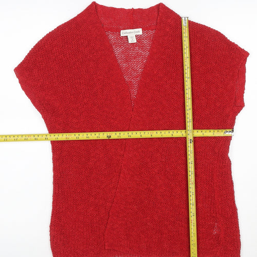Coldwater Creek Women Red M Open Knit Linen Blend Cardigan