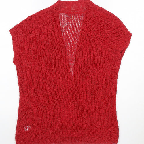 Coldwater Creek Women Red M Open Knit Linen Blend Cardigan
