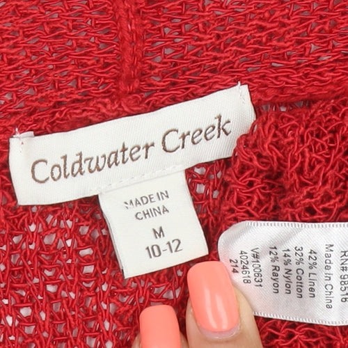 Coldwater Creek Women Red M Open Knit Linen Blend Cardigan