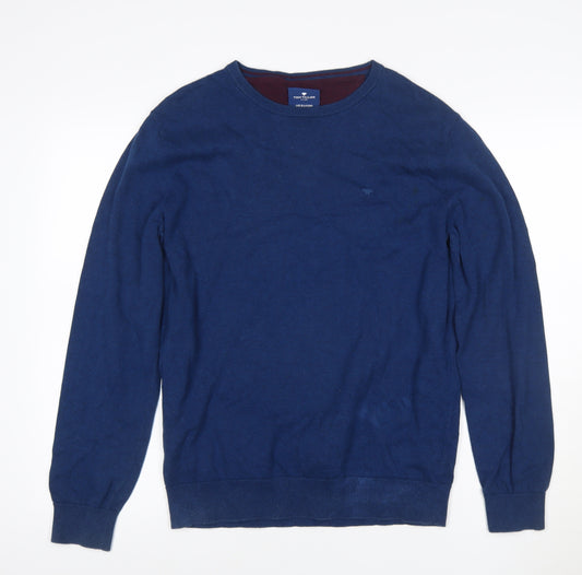 Tom Tailor Men's Blue L Cotton Crew Neck Logo Pullover Jumper