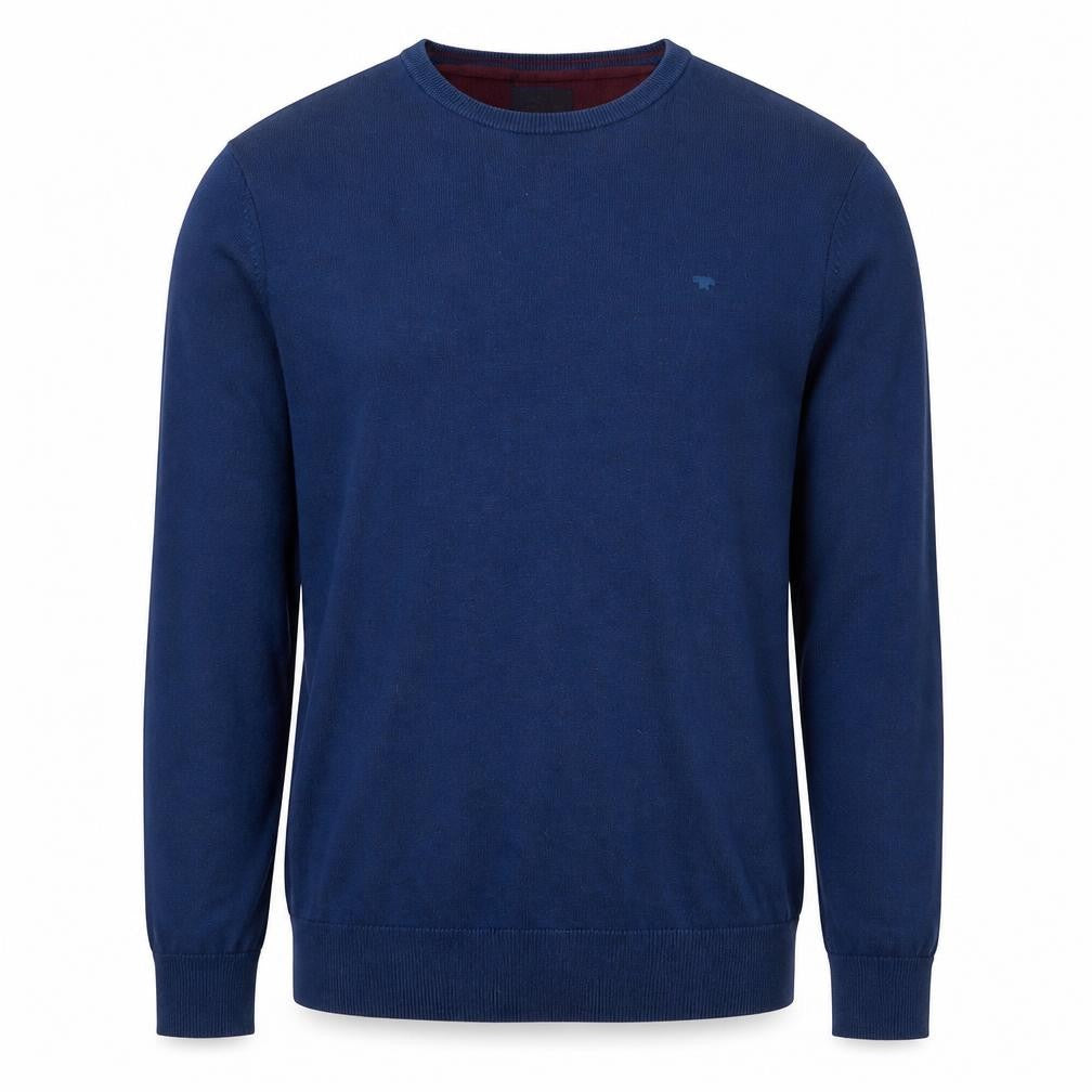 Front view of Tom Tailor Men's Blue L Cotton Crew Neck Logo jumper