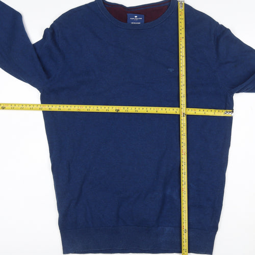 Tom Tailor Men's Blue L Cotton Crew Neck Logo Pullover Jumper