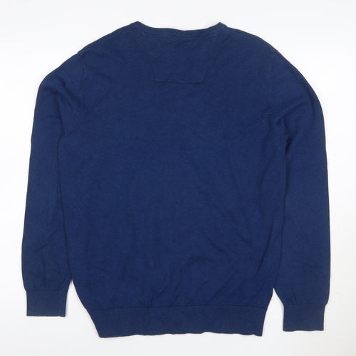 Tom Tailor Men's Blue L Cotton Crew Neck Logo Pullover Jumper