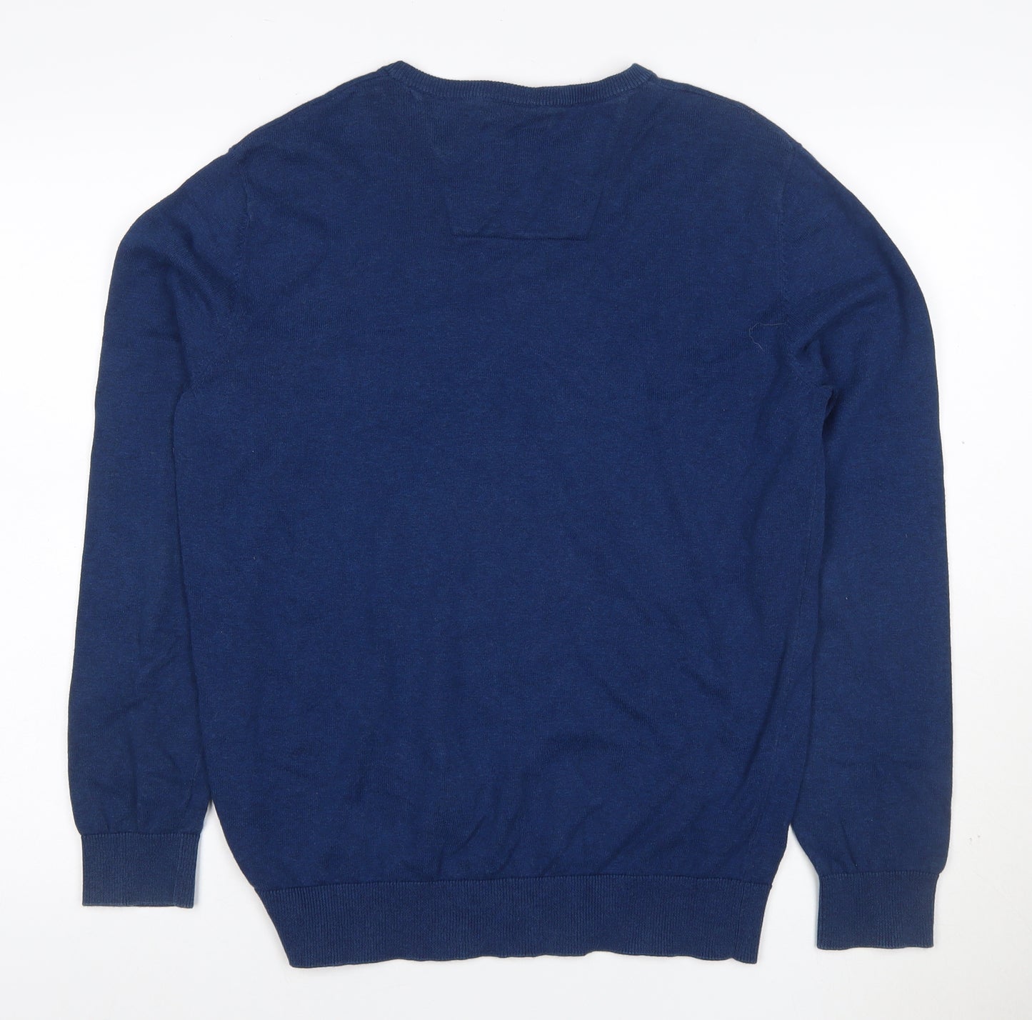 Tom Tailor Men's Blue L Cotton Crew Neck Logo Pullover Jumper