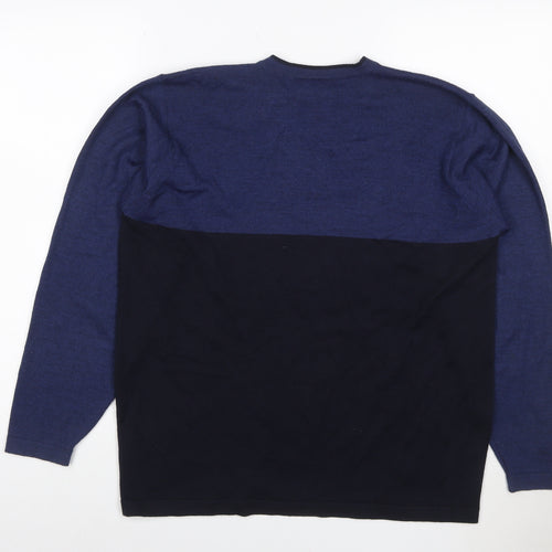 Next Men's Blue Black Merino Wool V-Neck Pullover Jumper M