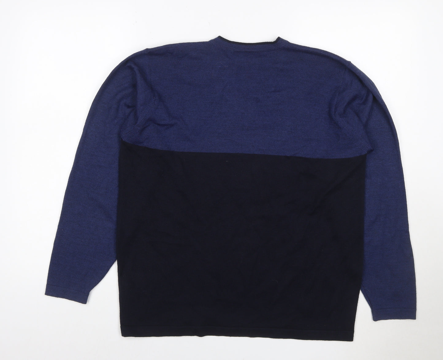 Next Men's Blue Black Merino Wool V-Neck Pullover Jumper M
