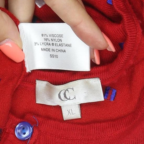 CC Women’s Red Geometric Button Cardigan XL Long Sleeve
