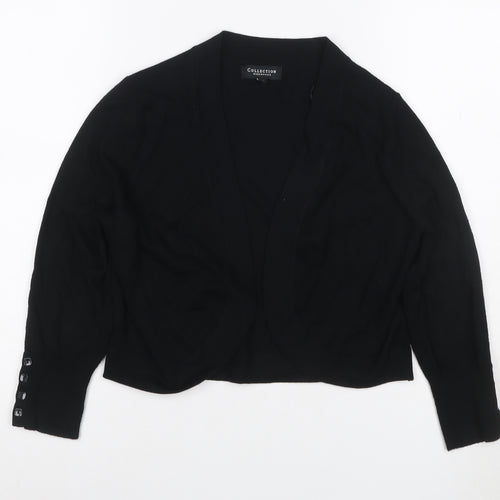 Collection Debenhams Women Black Size 14 Open V-Neck Knit Cardigan