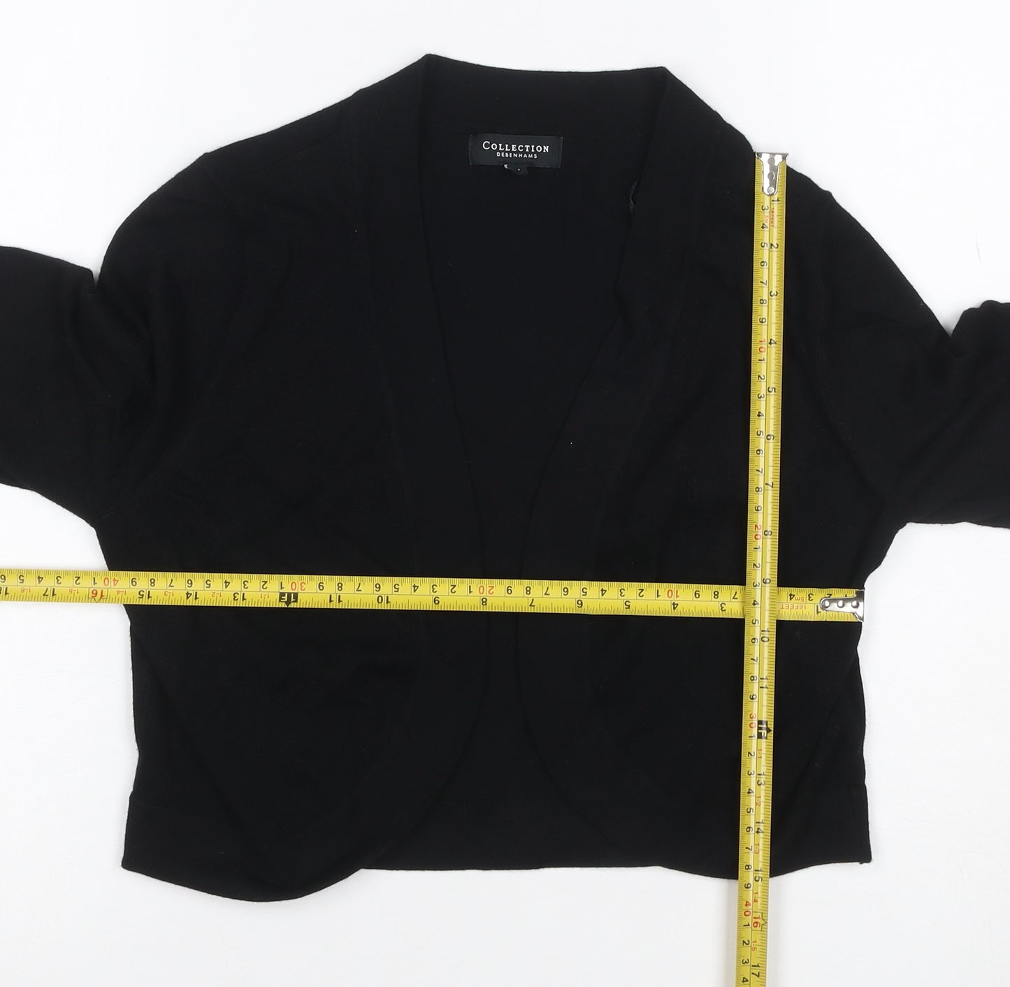 Collection Debenhams Women Black Size 14 Open V-Neck Knit Cardigan