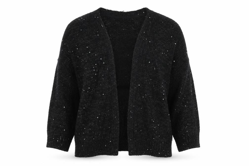 Marks and Spencer Women Black UK 10 Open Sequin Knit Cardigan