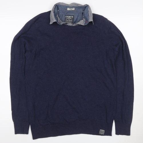 Kensington Dockside Men's Navy M Collared Cotton Knit Pullover Jumper