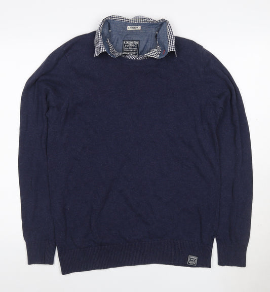 Kensington Dockside Men's Navy M Collared Cotton Knit Pullover Jumper