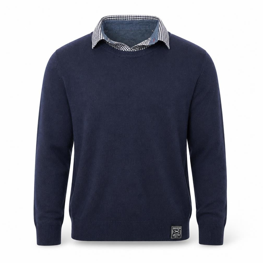 Front view of Kensington Dockside Men's Navy M Collared Cotton Knit jumper