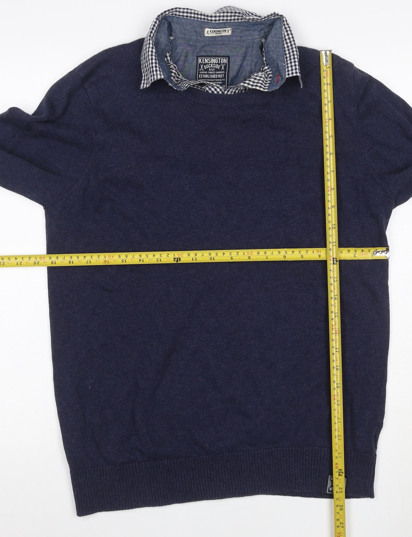 Kensington Dockside Men's Navy M Collared Cotton Knit Pullover Jumper
