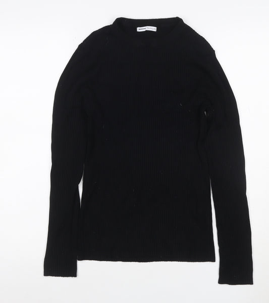Bershka Women Black S Ribbed Roll Neck Slim Knit Jumper Long Sleeve
