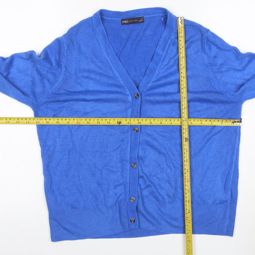 Marks and Spencer Women Blue Size 12 V-Neck Button Cardigan