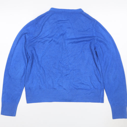 Marks and Spencer Women Blue Size 12 V-Neck Button Cardigan