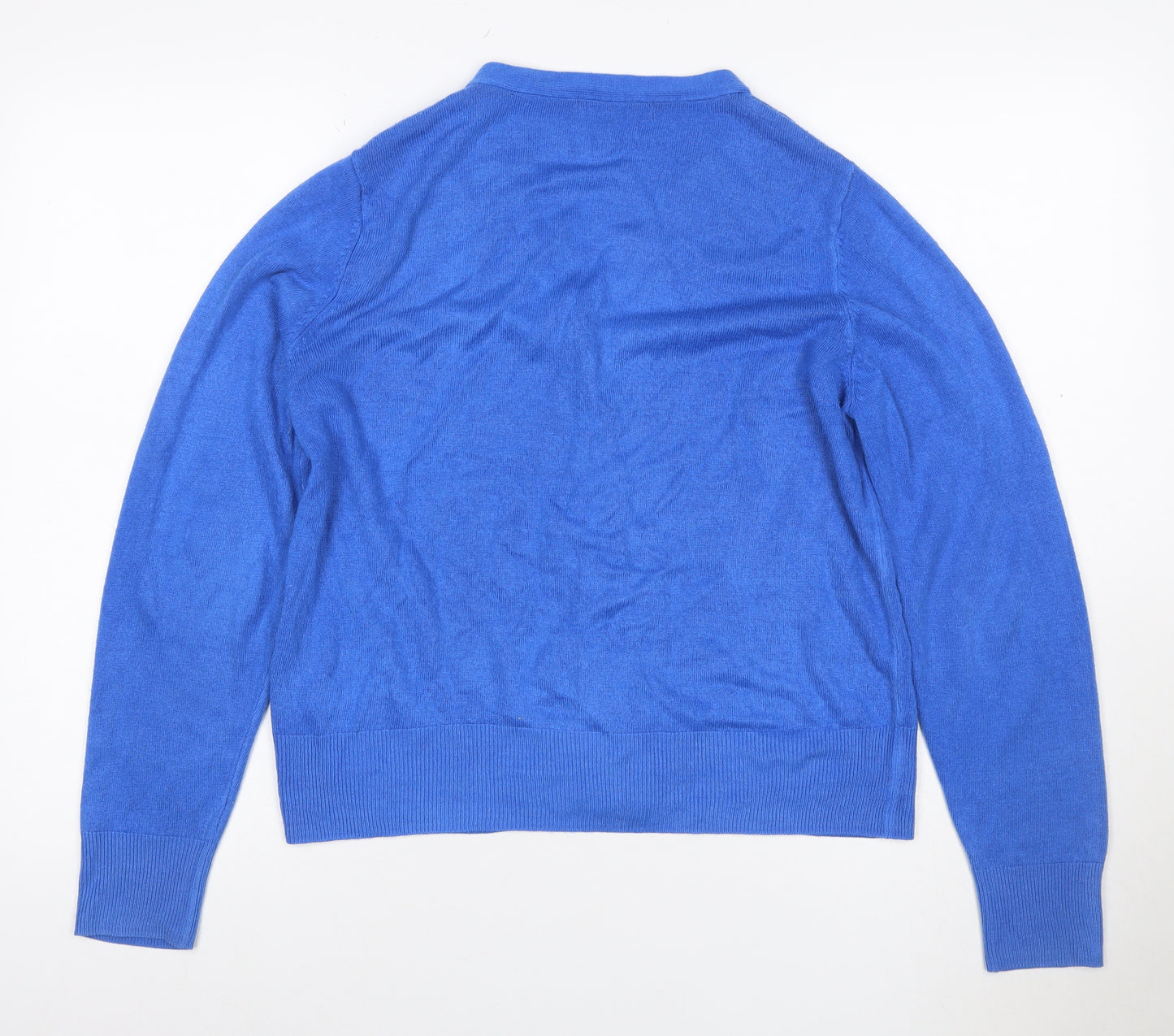 Marks and Spencer Women Blue Size 12 V-Neck Button Cardigan