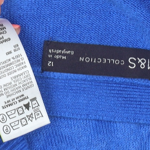 Marks and Spencer Women Blue Size 12 V-Neck Button Cardigan