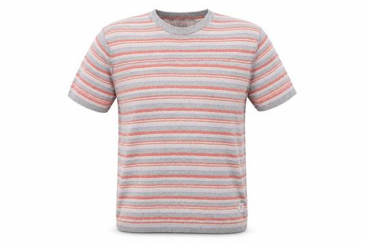 Guess Men’s Grey Striped Cotton Crew Neck Short Sleeve T-Shirt XXL