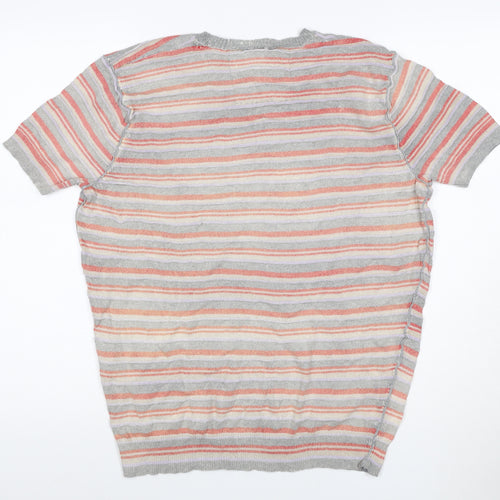 Guess Men’s Grey Striped Cotton Crew Neck Short Sleeve T-Shirt XXL