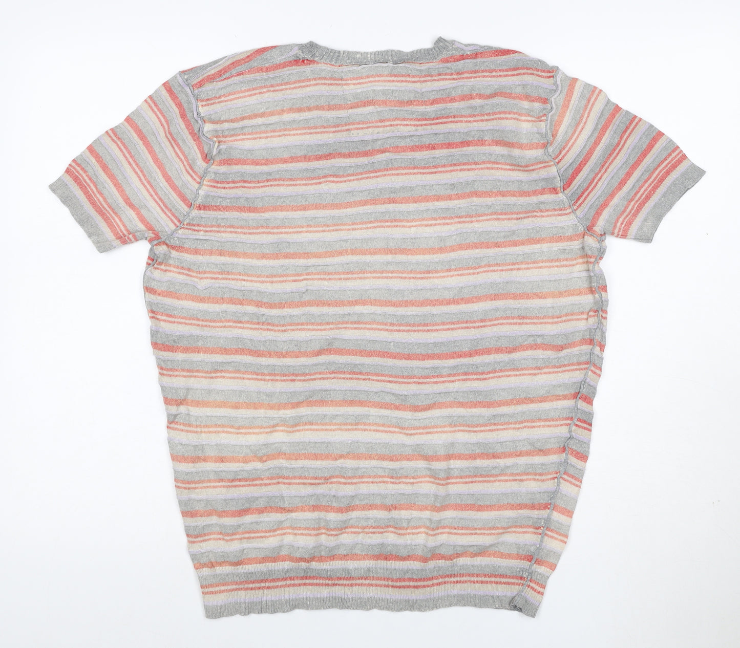 Guess Men’s Grey Striped Cotton Crew Neck Short Sleeve T-Shirt XXL