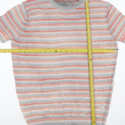 Guess Men’s Grey Striped Cotton Crew Neck Short Sleeve T-Shirt XXL