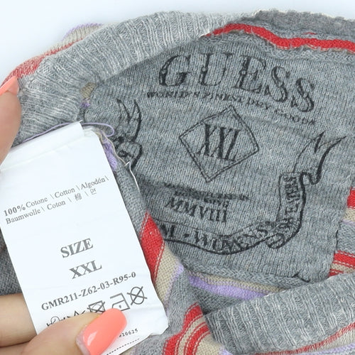 Guess Men’s Grey Striped Cotton Crew Neck Short Sleeve T-Shirt XXL