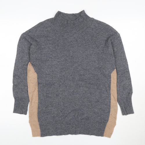 Next Women’s Grey Beige Panel Mock Neck Wool Blend Jumper L