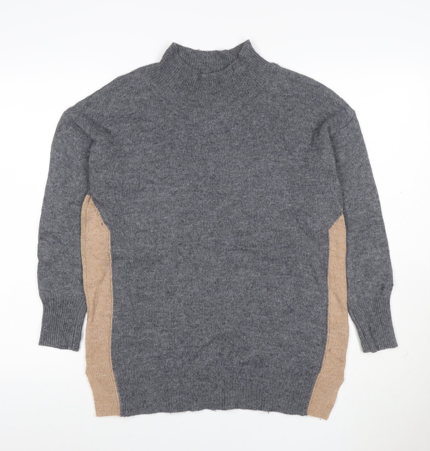 Next Women’s Grey Beige Panel Mock Neck Wool Blend Jumper L