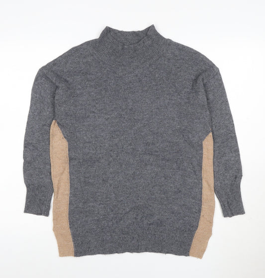 Next Women’s Grey Beige Panel Mock Neck Wool Blend Jumper L