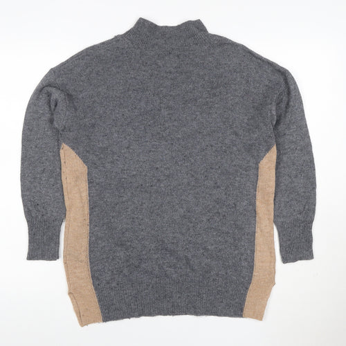 Next Women’s Grey Beige Panel Mock Neck Wool Blend Jumper L