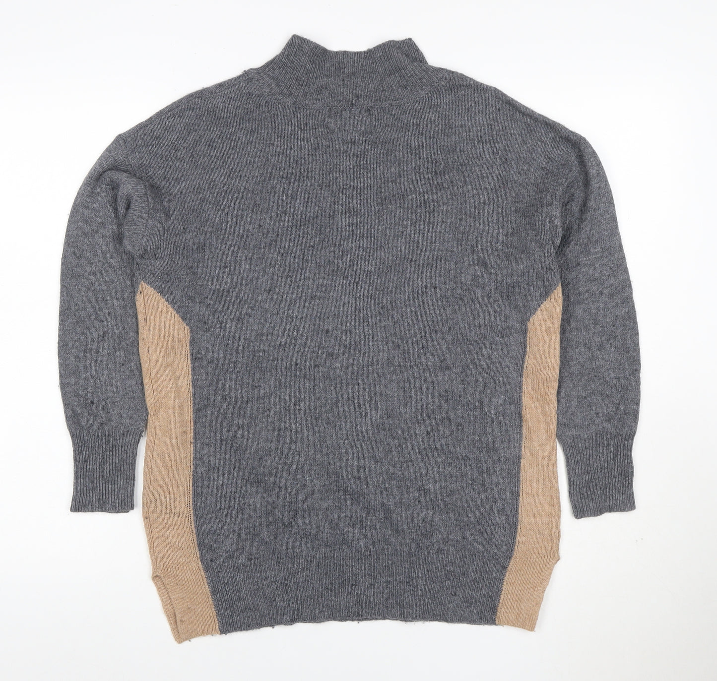 Next Women’s Grey Beige Panel Mock Neck Wool Blend Jumper L