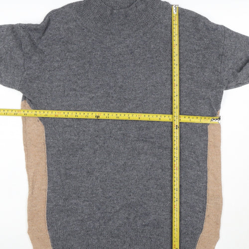 Next Women’s Grey Beige Panel Mock Neck Wool Blend Jumper L
