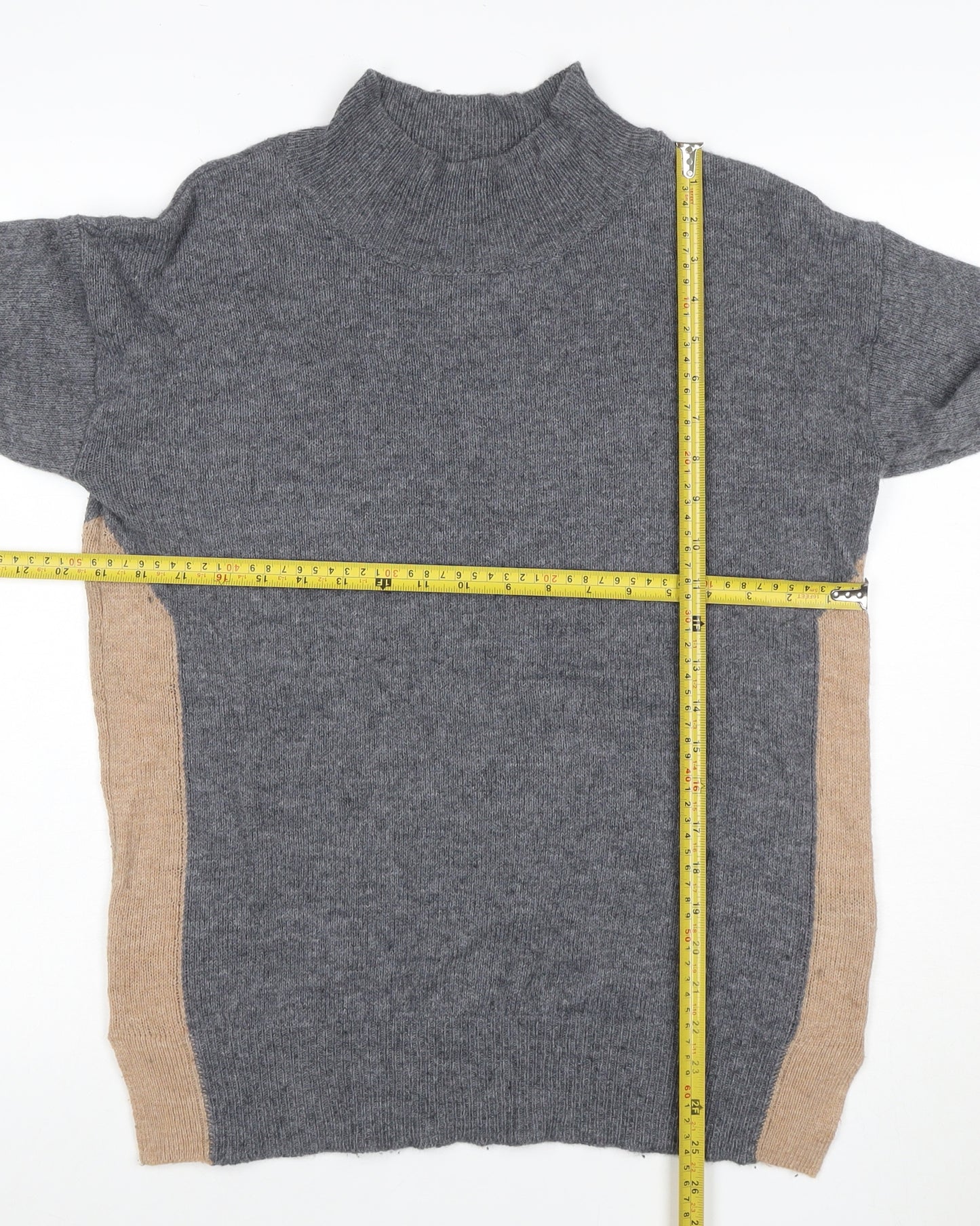 Next Women’s Grey Beige Panel Mock Neck Wool Blend Jumper L