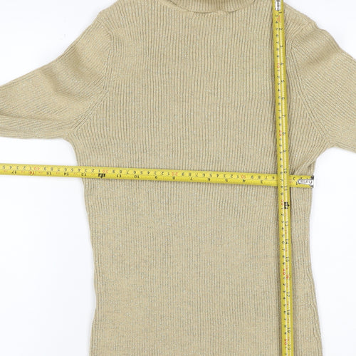 Basic Editions Women’s Beige Metallic Ribbed Roll Neck Jumper L