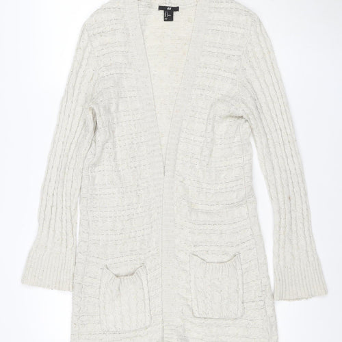 H&M Women Ivory M Open Cable Knit Wool Blend Long Cardigan