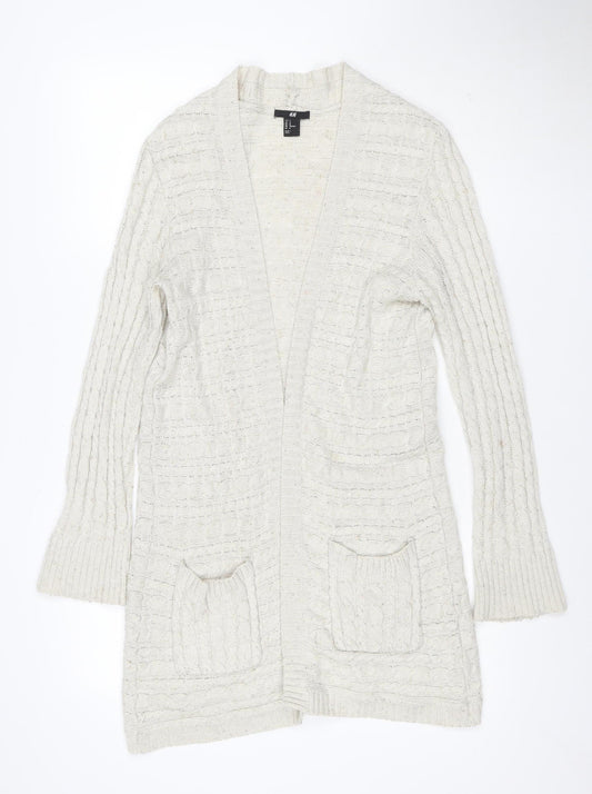 H&M Women Ivory M Open Cable Knit Wool Blend Long Cardigan