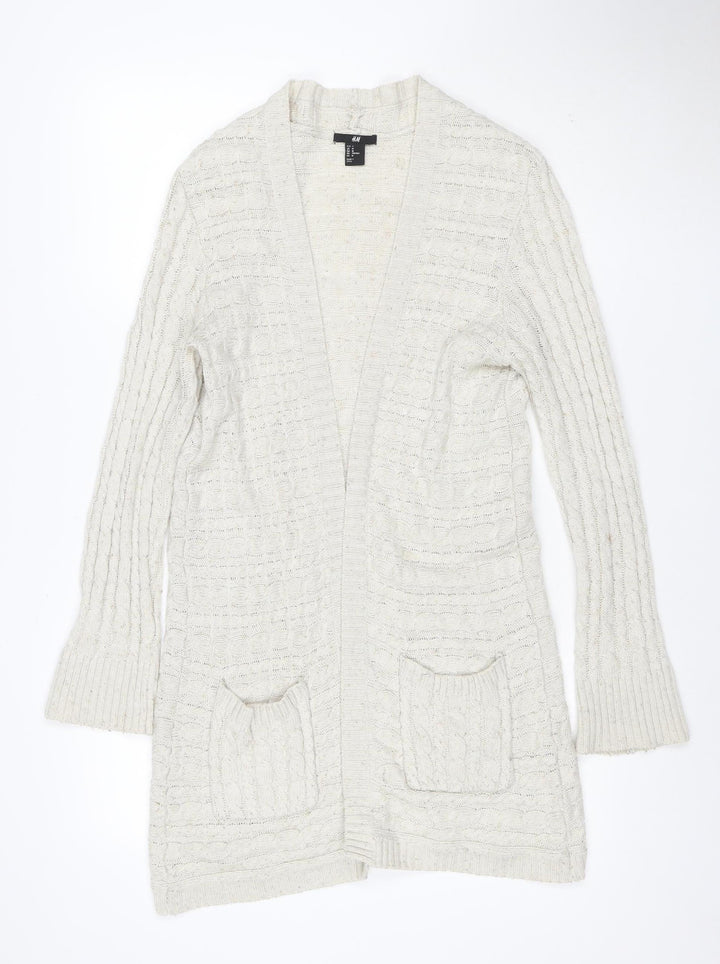 H&M Women Ivory M Open Cable Knit Wool Blend Long Cardigan