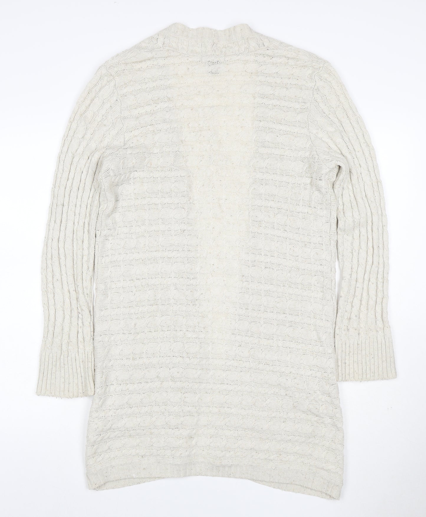 H&M Women Ivory M Open Cable Knit Wool Blend Long Cardigan