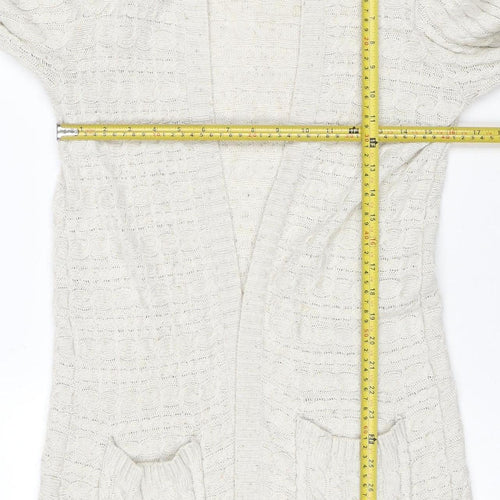 H&M Women Ivory M Open Cable Knit Wool Blend Long Cardigan